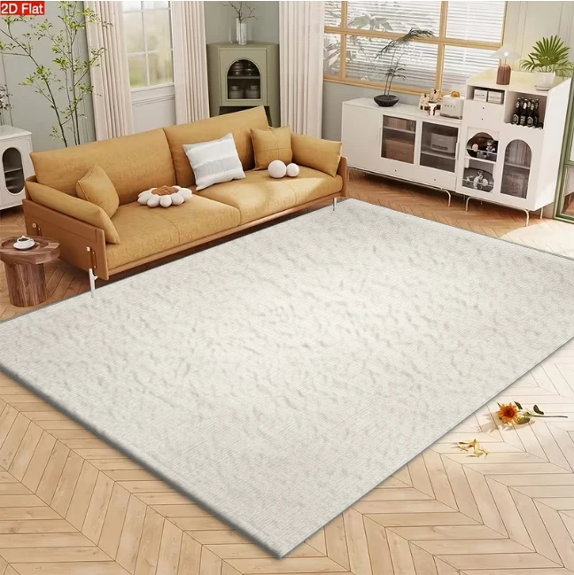 Solid Light Beige Linen Textured Carpet Flooring Simple Large Floor Rug for Living Room Bedroom Apartment Indoor Decor