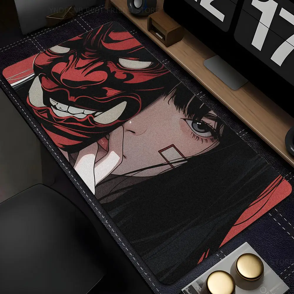 Anime Samurai Máscara Grande Computador Mousepad, Acessórios Para Jogos, Esteiras De Mesa, Anti-Slip, Laptop, Macio, Ratos Pad