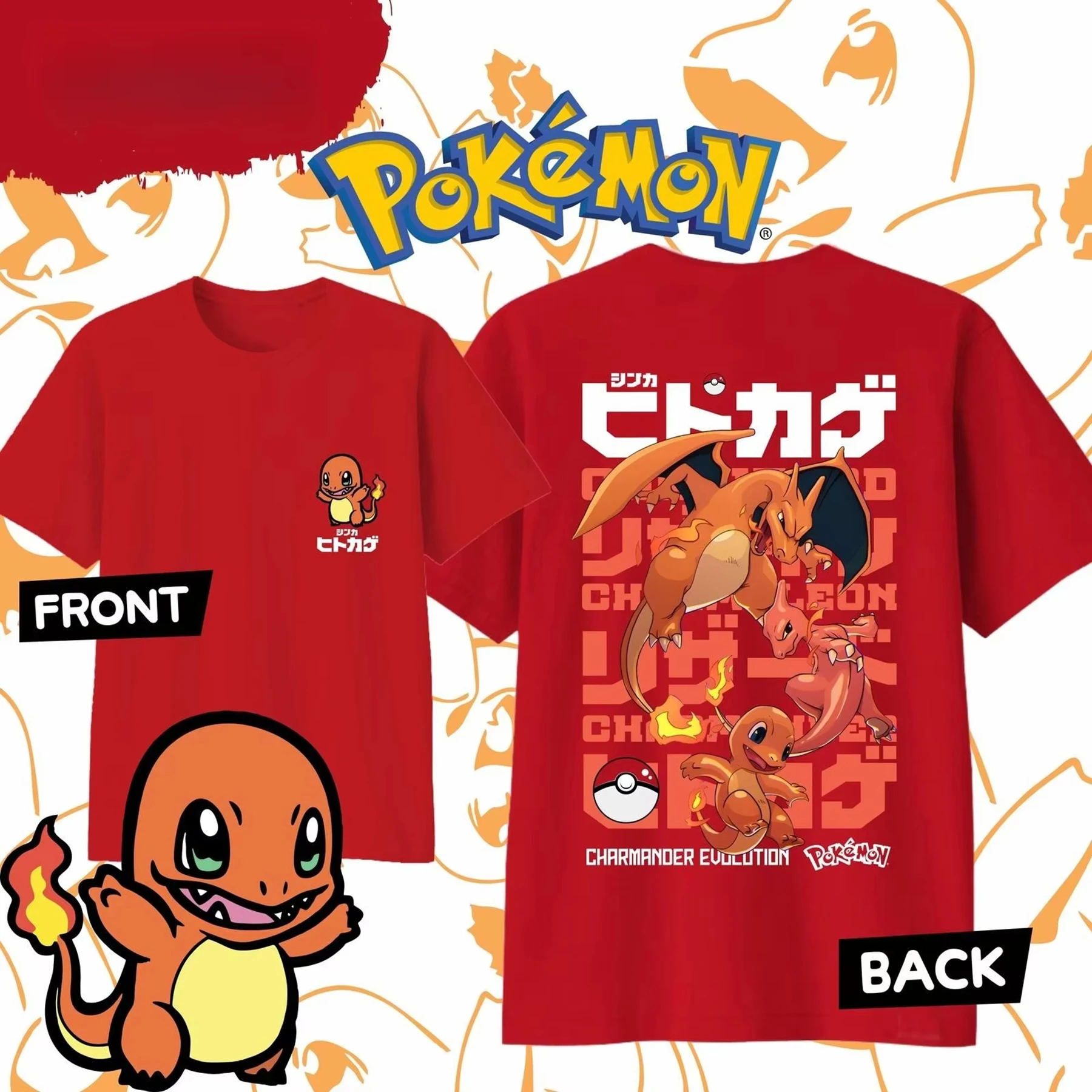 

Pokémon Anime CHARMANDER Pattern Print Man's T-shirt Summer Fashionable High Quality Casual Sports Short Sleeved Round Neck Top