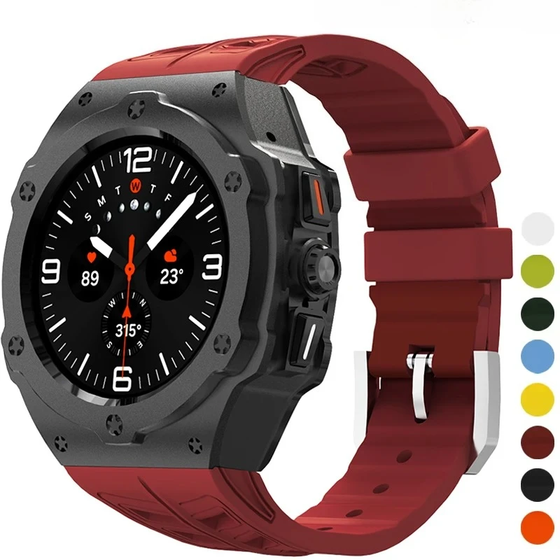 Luxury Modification Kit For Samsung Galaxy Watch Ultra 2025 47mm Metal Case For Watch Ultra 7 47mm Fluororubber Strap Mod Kit