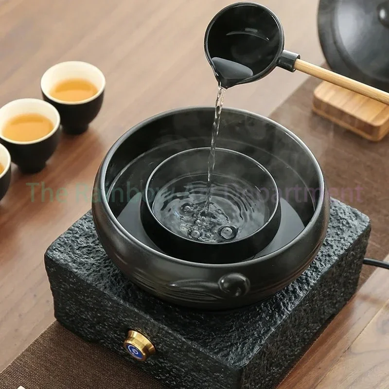 Electric Ceramic Stove with Lid Tea Brewing Pot High Temperature Resistant Dark  White Tea Pu'er Burning Stove Tea Set Household