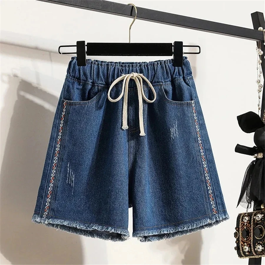 Calça jeans curta, casual de pernas largas, shorts jeans largos, cintura alta, calça de verão, tamanho grande, 4XL, 2022