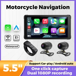 5.5inch motorcycle Navigation carplay moto IP67 Waterproof Dual BT Channels For Wireless Carplay Android auto Dual recording CAM