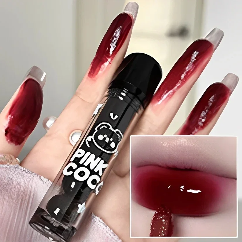 Dark Red Brown Mirror Lip Glaze Water Light Moisturizing Non-stick Cup Highly Pigmented Red Liquid Lipstick Lips Makeup Cosmetic