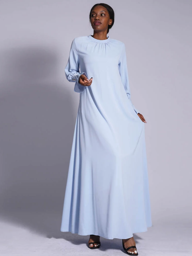 Eid Islam Abaya Dress for Women Nida Ruffle Sleeve O Neck Long Sleeve Robe Femme Musulman Elegant Woman Dresses Ramadan Vestidos