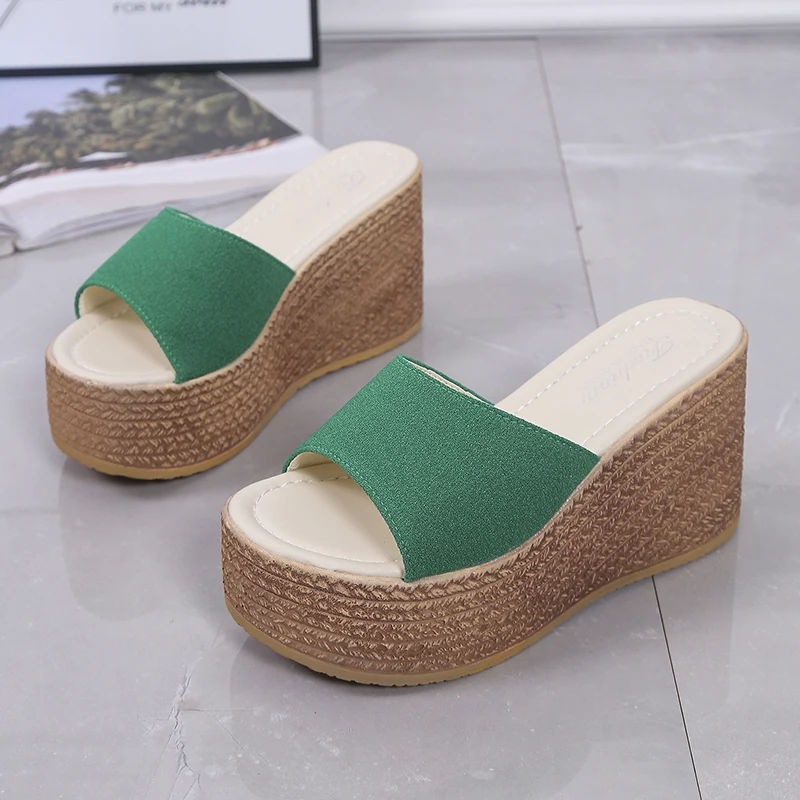 2024 Fashion New Summer Women's Slippers Peep-Toe High-Heeled Platfroms Casual Solid Color Wedges Outdoors Slippers for Women