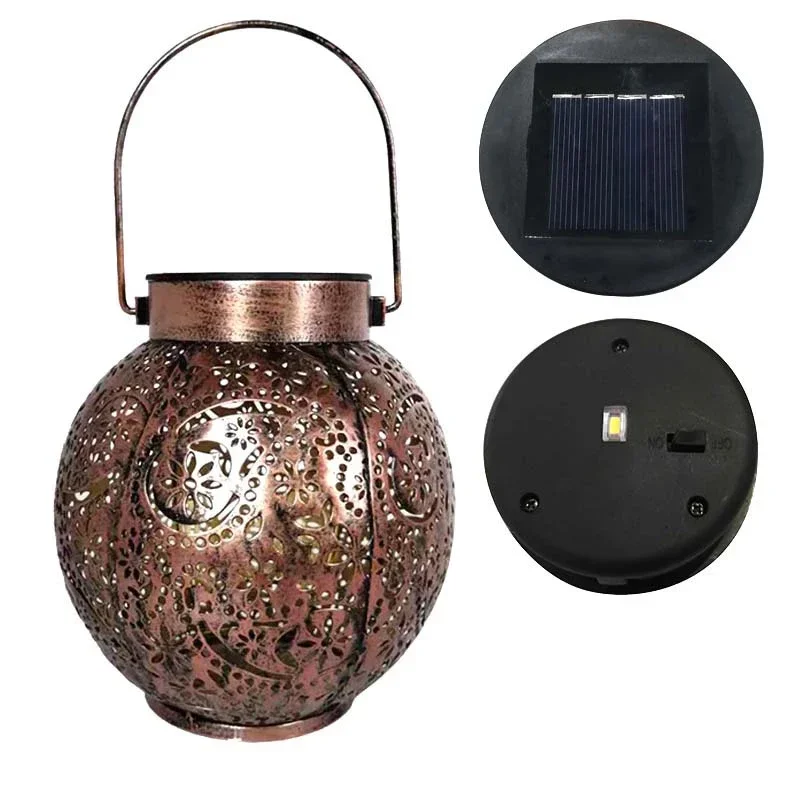 Solar Lanterns Outdoor Solar Garden Lanterns Waterproof, LED Hanging Lanterns with Handle, Decorative Metal Solar Lights