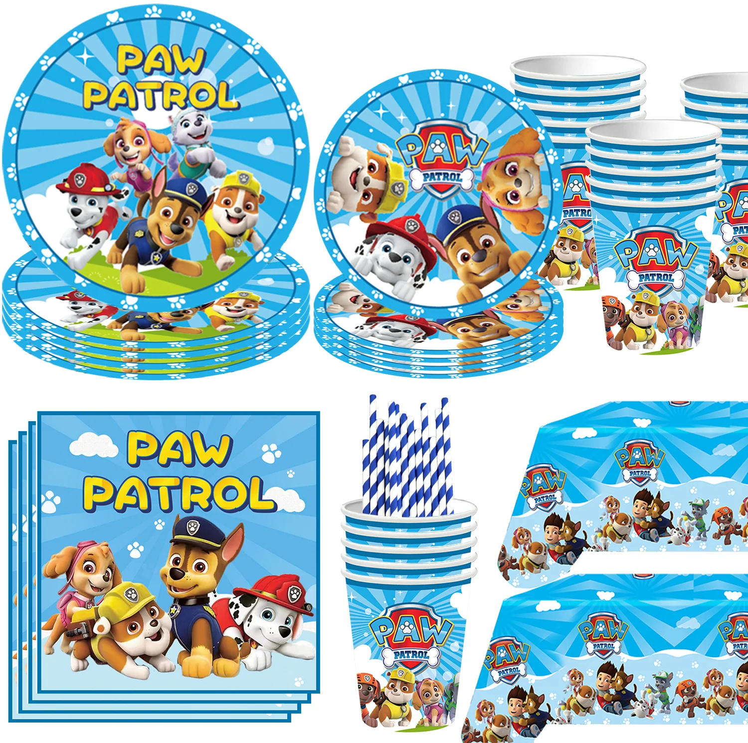 

Cartoon Paw Patrol Birthday Party Decor Dogs Skye Disposable Tableware Tablecloth Plate Gift Bag Baby Shower Kids Party Supplies