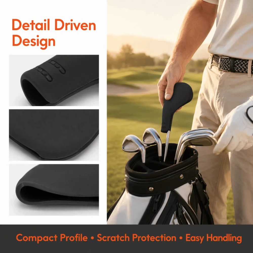 Durable Silicone Iron Club Head Cover Elastic Washable Club Head Cover Lightweight Compact Golf Club Cover Travel Storage
