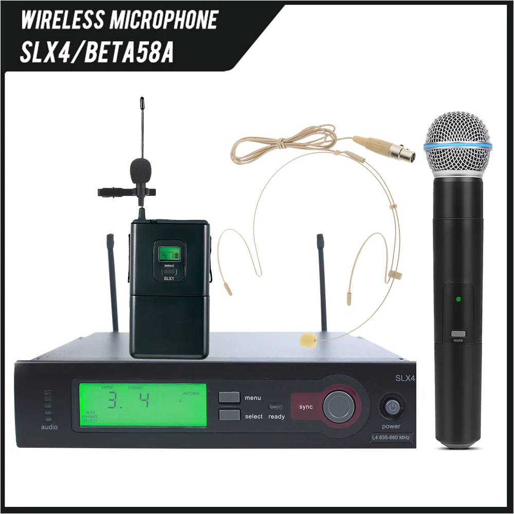 Top quality SLX4 UHF professional wireless microphone mic system SLX24/BETA58 microfone SLX4 microphone