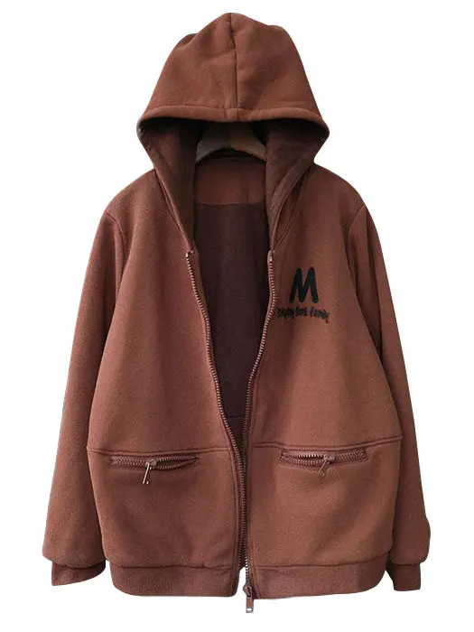 Femmes grande taille automne hiver à capuche lettre broderie ouvert Cardigan sweat Jaet coupe ample longue Sve