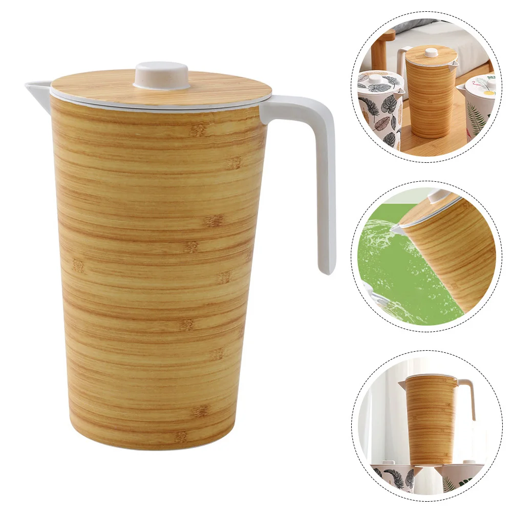 

Bamboo Fibers Water Kettle Large Capacity Cold Water Pitcher Portable Handle Design Suitable for Home Party Lemonade Iced Tea