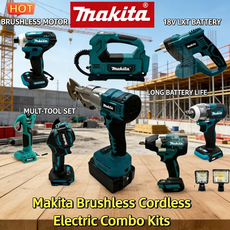 

Makita 18V Multi functional electric tools Brushless Cordless Combo Kit: Hammer Drill, Angle Grinder, Circular Saw
