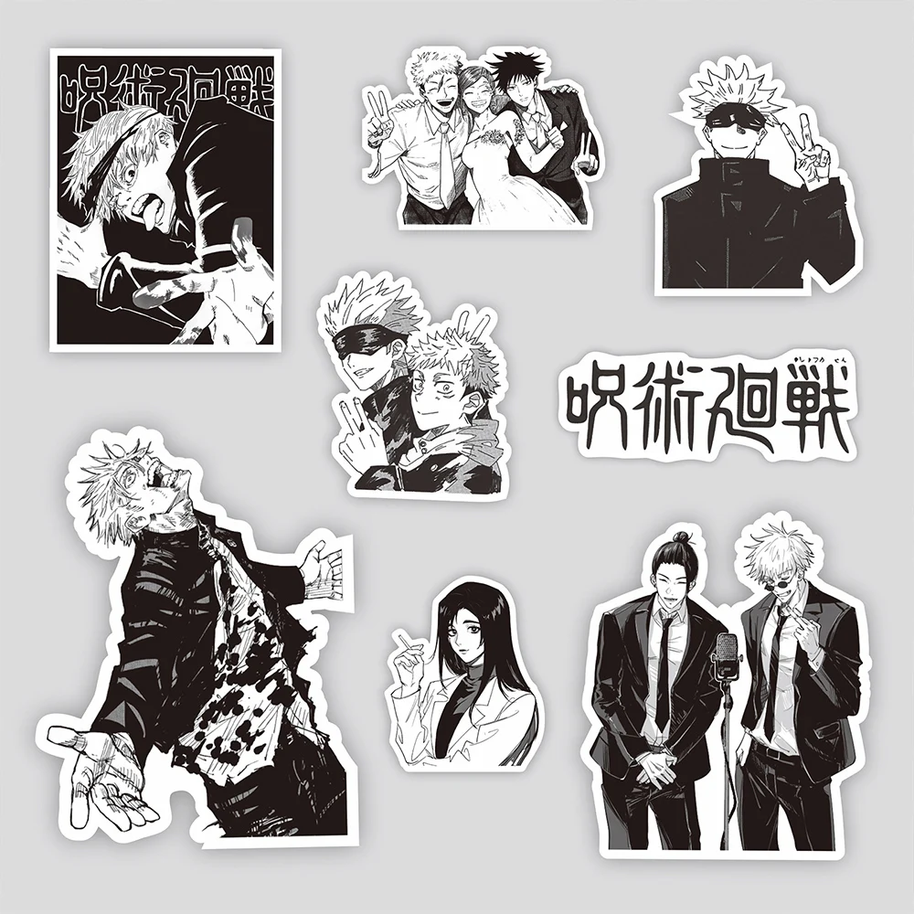 Jujutsu Kaisen-pegatinas de Anime, calcomanías impermeables para ordenador portátil, teléfono, coche, 10/30/65 piezas, blanco y negro, Itadori Yuji