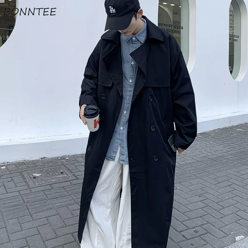 

Мужской повседневный тренчкот свободного кроя в корейском стиле, модный длинный плащ, универсальная уличная одежда в стиле Харадзюку, осенние куртки, стильный мужской образ BF Hombre