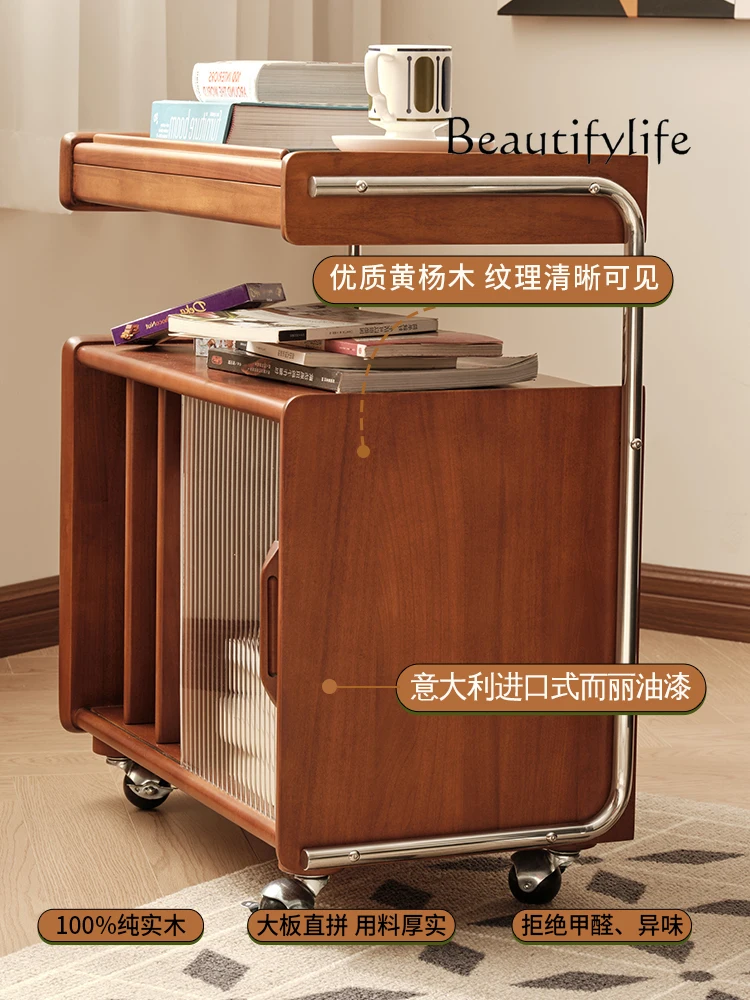 خزانة منخفضة من الخشب الصلب على الطراز الياباني مع خزائن مع باب زجاجي وخزانة مجلات تخزين قديمة متوسطة #2