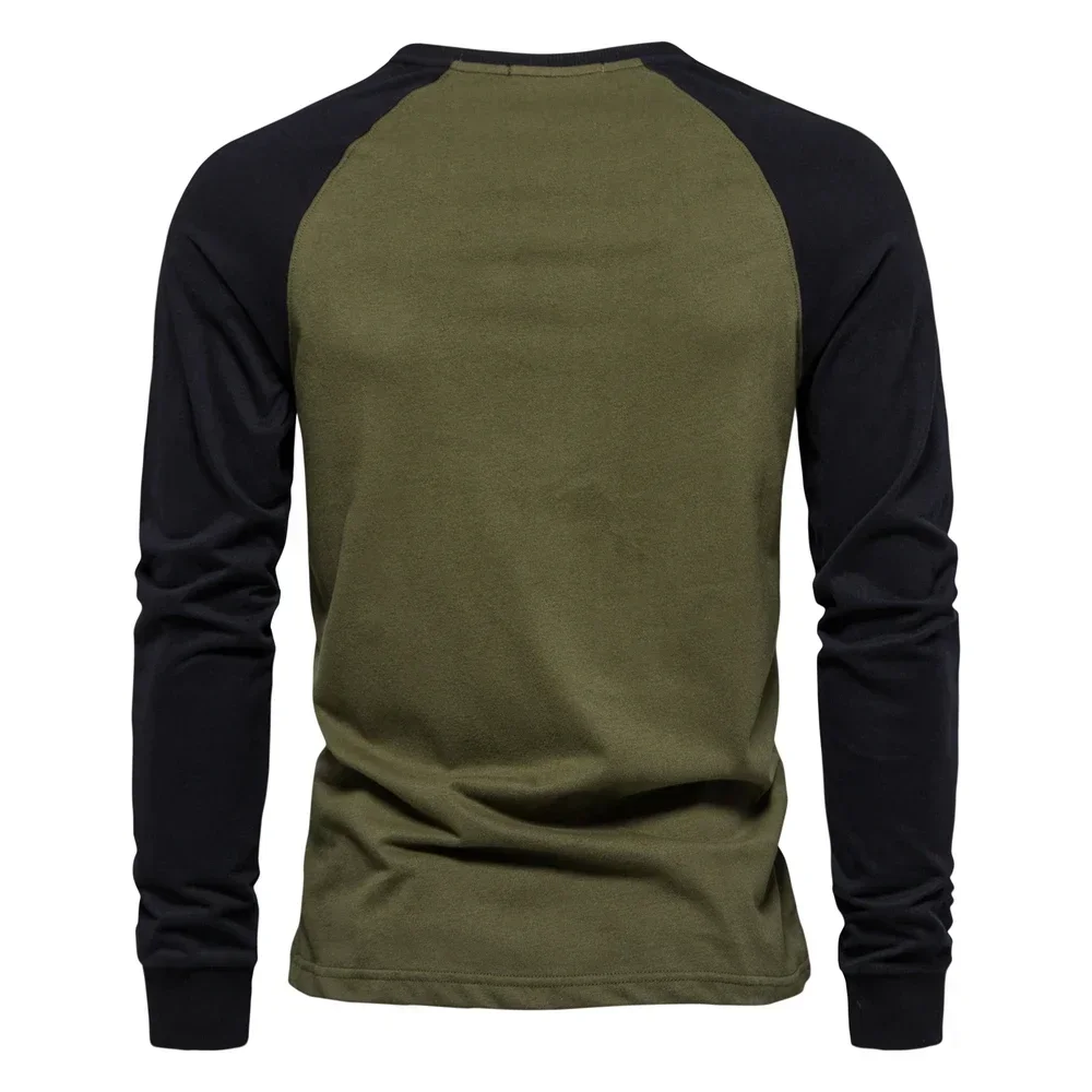 Men\'s T-shirts 100% polyester Long Sleeve O-neck Pactwork Casual T shirts for Men New Spring Designer Tees Men Clothing