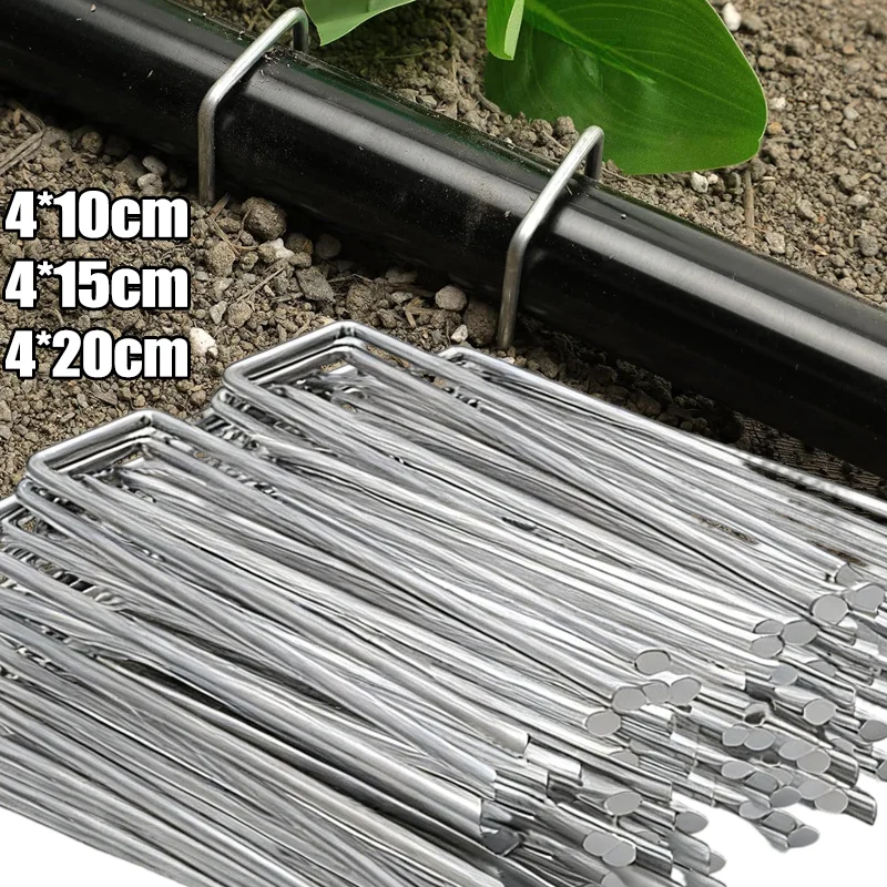 Grampos de paisagem em forma de u, estacas de metal para jardim, pinos, cerca, gramado, tenda, irrigação de unhas à terra, estacas de fixação
