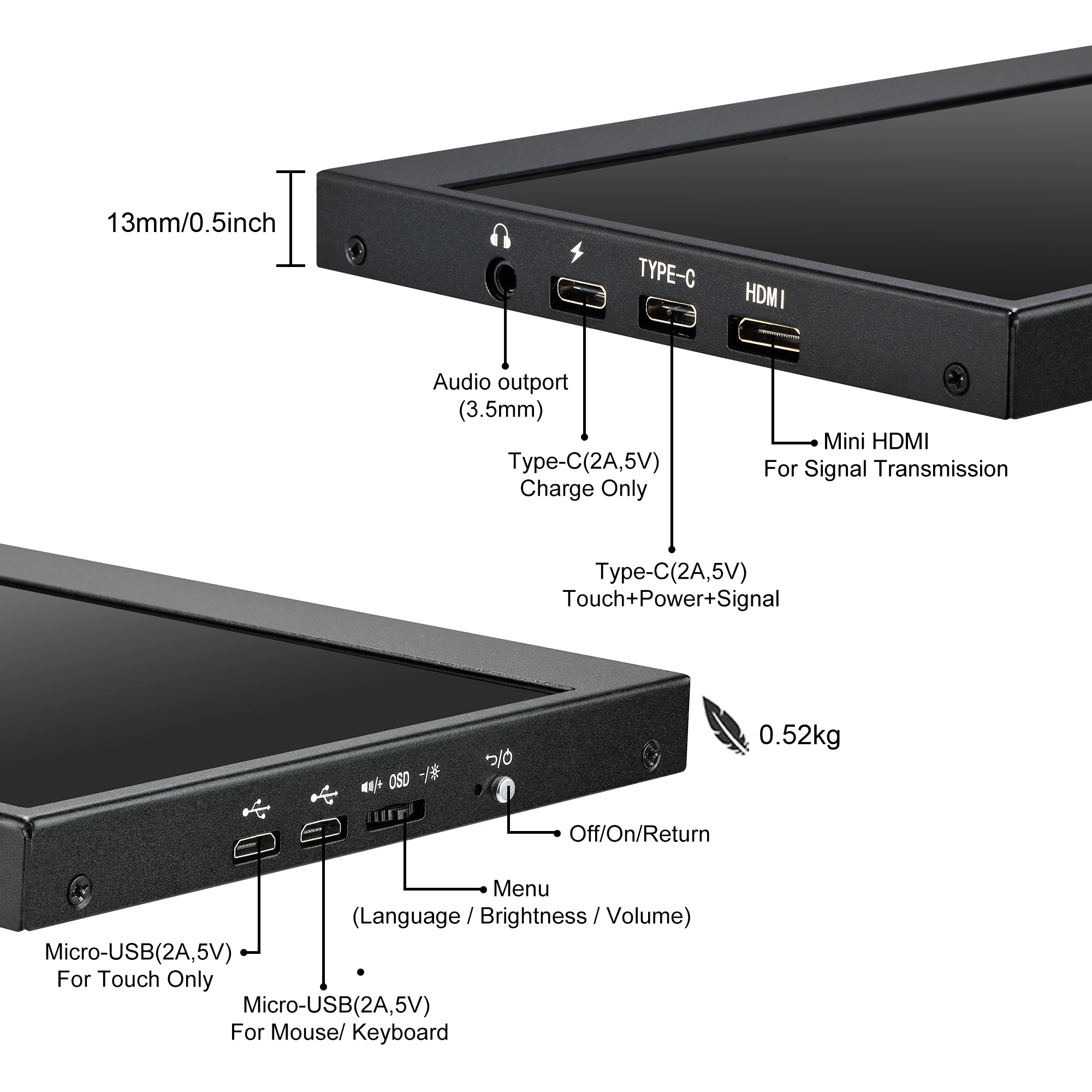 Imagem -06 - Wisecoco-portátil Ips Touch Screen Bar Monitor Lcd para pc Sub Screen Gpu Computer Case Raspberry pi 4k Uhd 14