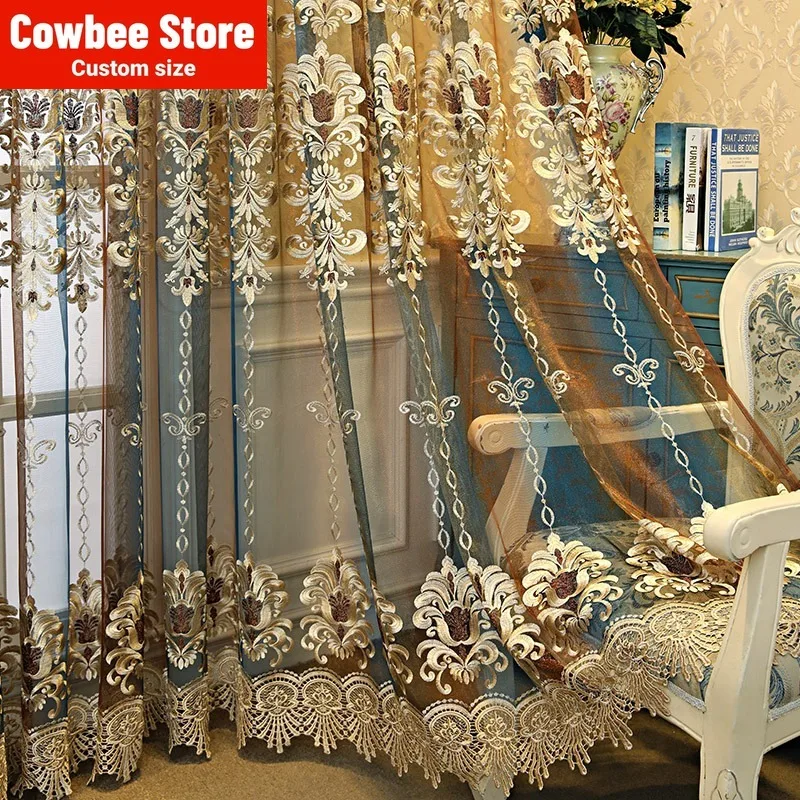 Custom Size Luxurious European Embroidery Yarn Partition To Prevent Mosquitoes Curtains for Living Room Bedroom Dining Classic