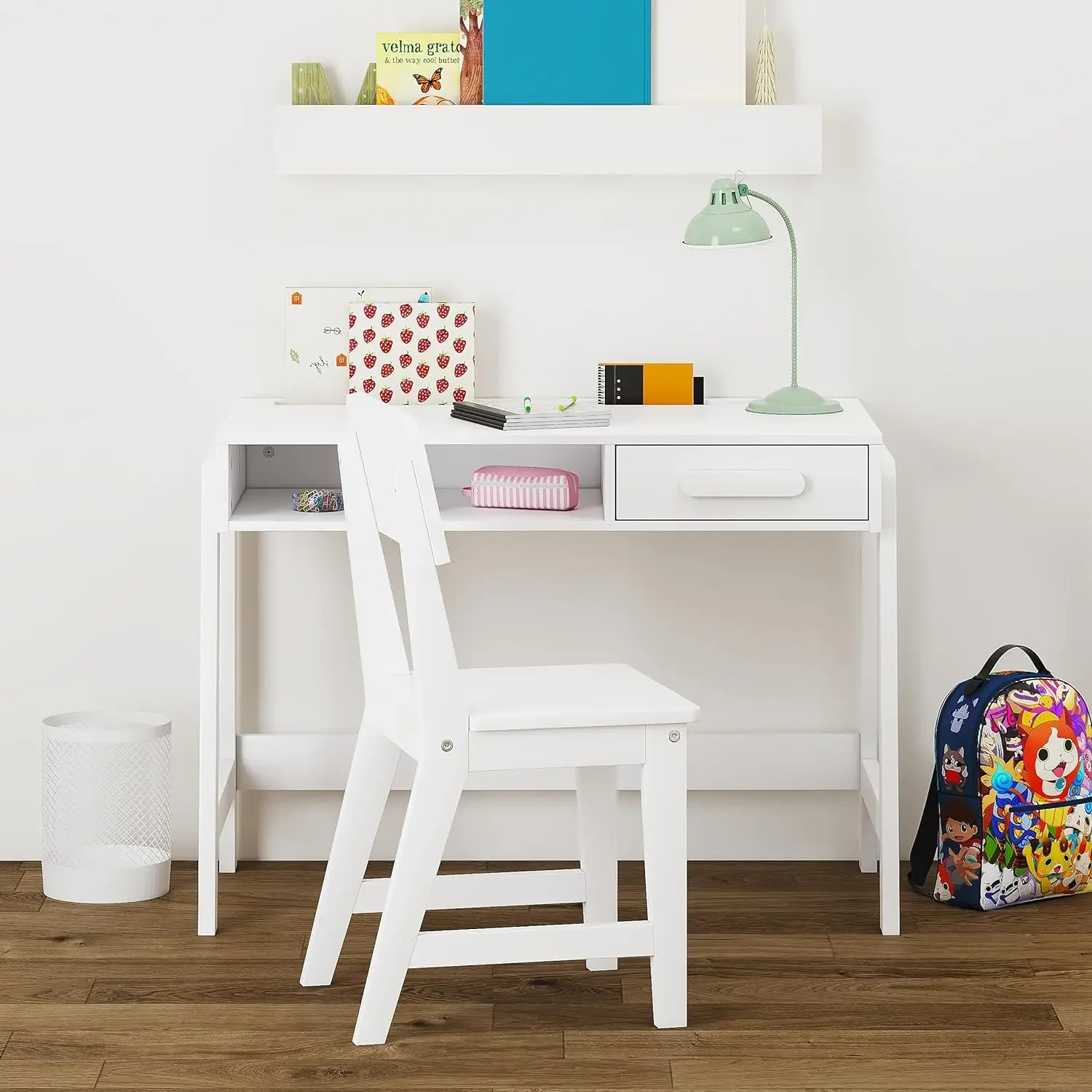 Kids Desk and Chair Set, Study Desk for Kids with Drawers, Wooden Children Study Table, Student Writing Desk Computer Works