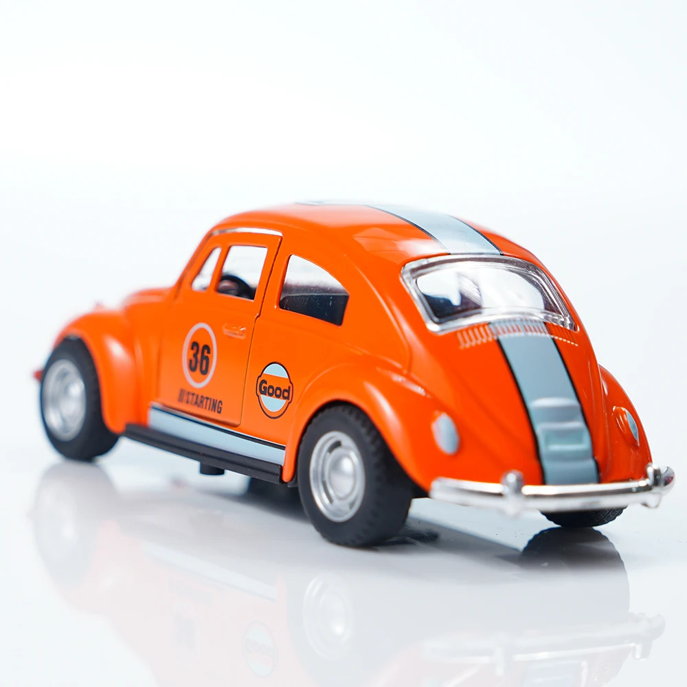 Modelo de carro em liga de besouro laranja escala 1:36, portas duplas podem ser abertas, durável, detalhes requintados, adequado para meninos e meninas/decoração de casa