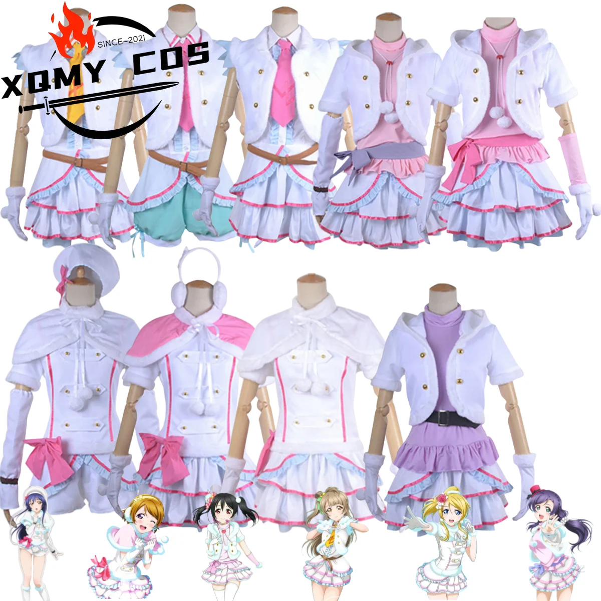 

XQAnime Lovelive Love Live Μ'S Snow Halation Kotori Minami Nico Yazawa Rin Hoshizora Cosplay Costume Winter Lolita Dress Cute Su