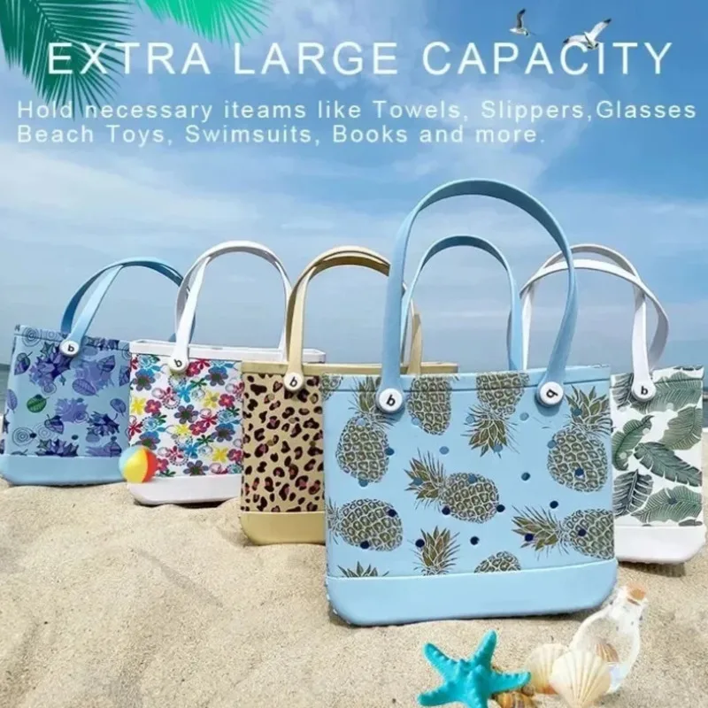 

Large Boggs Beach Bag EVA Waterproof Summer Beach Basket Women Picnic Tote Bag Holes Handbag Pouch Shopping Shoulder Storage Bag