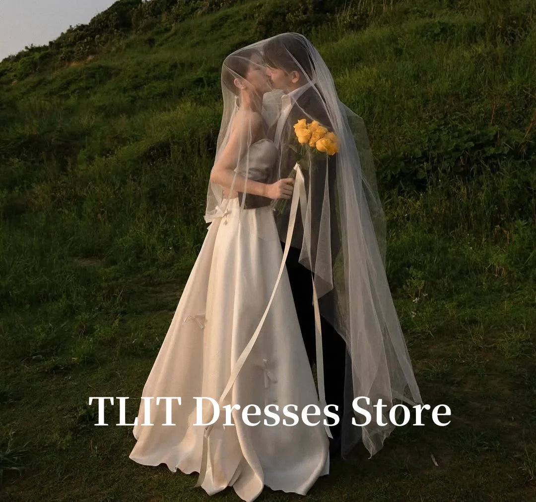 TLIT Ivory A-Line Strapless Draped Wedding Dress Prom Gowns Korea Bridal Dress Photos Shoot Customized Zipper Back Gowns