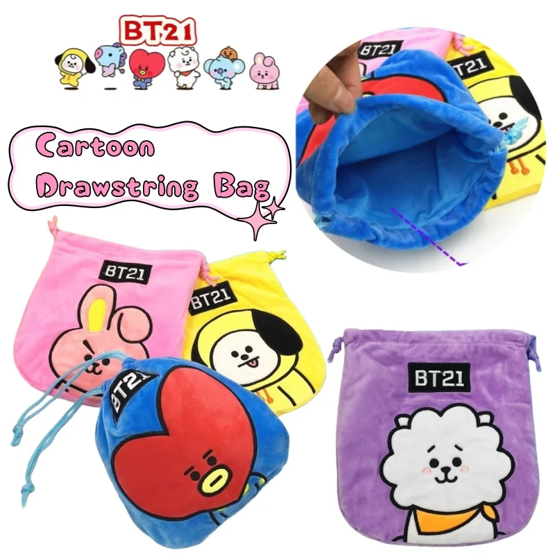 

Новый BT21 koya RJ Shooky mang chimmy, ценная креативная сумка для хранения, сумка для хранения косметики с сердечком для девочек, сумка для хранения косметики на шнурке