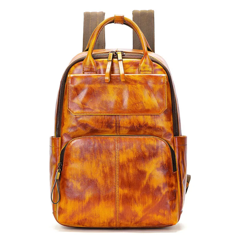 Vintage men's genuine leather backpack made of top-layer cowhide with a distressed finish15Laptop backpack, stylish and simple,