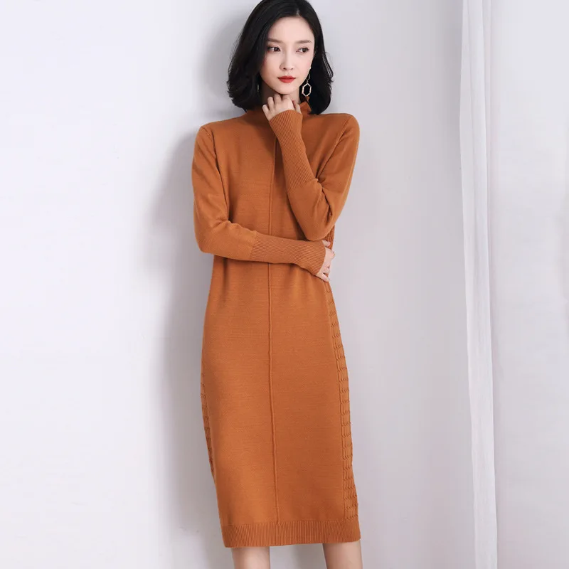 

High quality Women's Long-Sleeved Knitting Loose Knee Dress Elegant Fashion Clothes European Style Casual Autumn and Winter