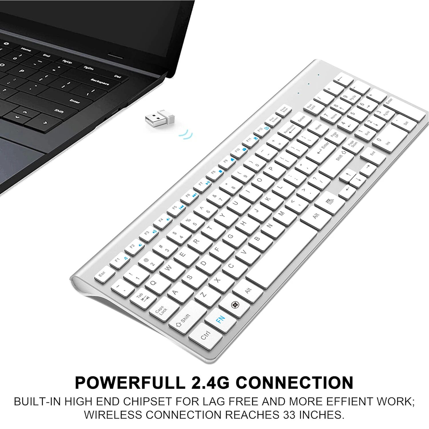 Multiple Languages ​​Available Wireless Keyboard 2.4G Slim and Compact Wireless Keyboard with Numeric Keypad for Laptop Computer