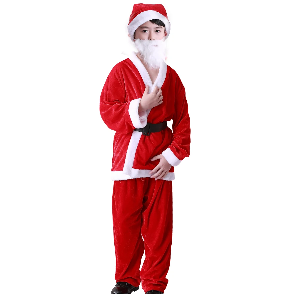 

Комплект рождественской одежды из высококачественной золотой бархатной ткани для мальчиков с ботинками, фетровая сумка, популярная в различных стилях.