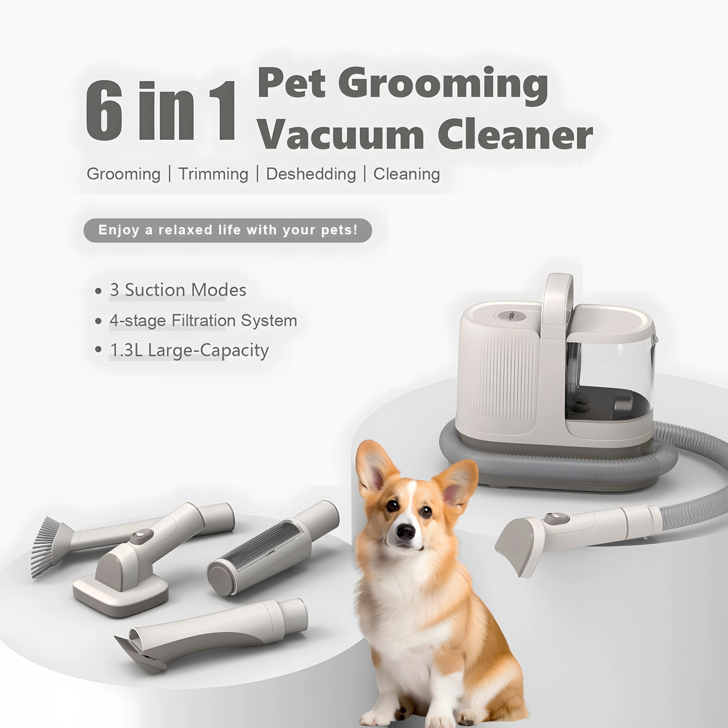 Intelligent Pet Hair Trimmer Multi-function Electric Clipper Vacuum Cleaner 6 in 1 Pet Cleaning Fur Grooming Pet Cleaning Brush