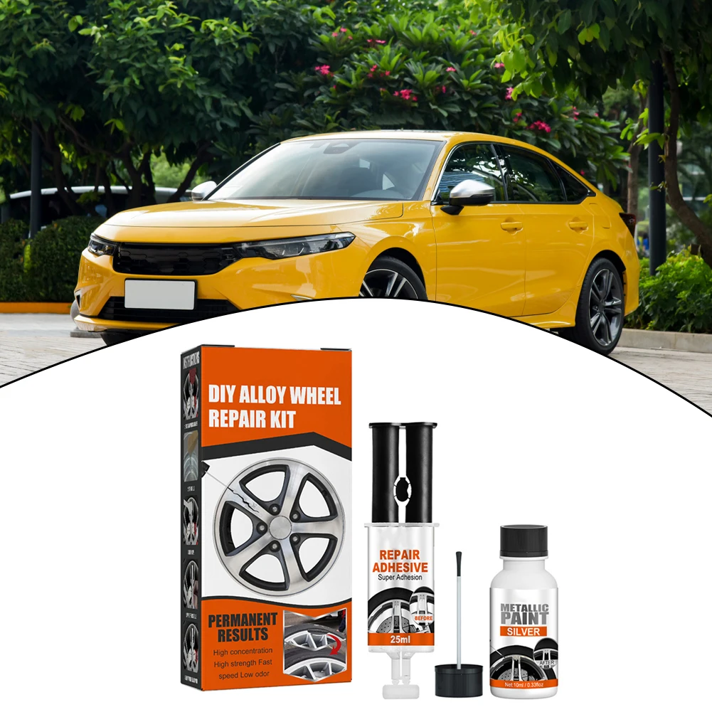 New Car DIY Alloy Wheel Repair Adhesive Kit General Purpose Sliver Paint Fix Tool For Car Auto Rim Dent Scratch Care Accessories