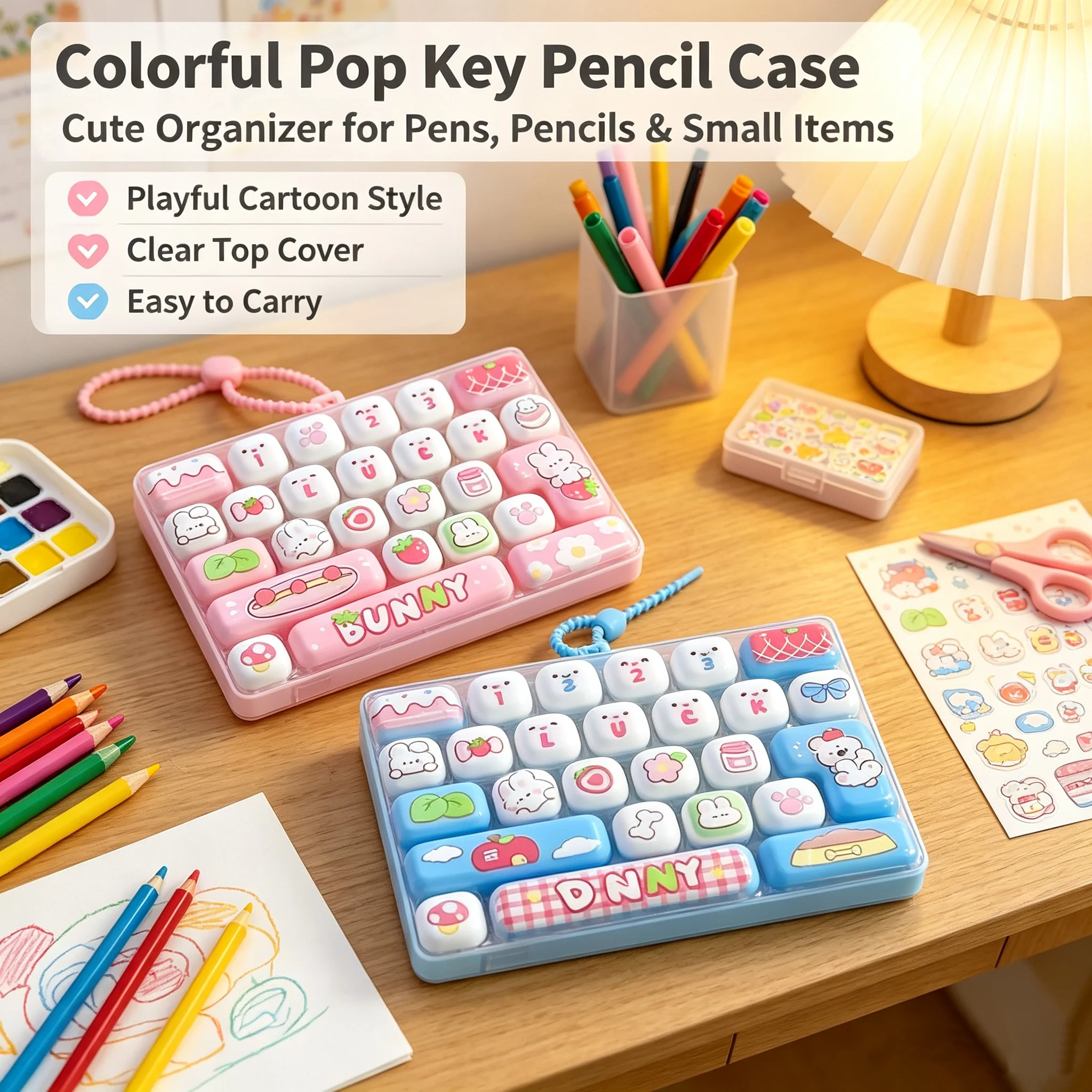 Cat Pudding 26-Key Decompression Keyboard Cartoon Clicker Cute Backpack Pendant Perfect Christmas Gift for Teens