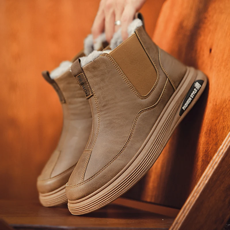 

Мужские зимние ботинки и морозостойкие ботинки. 2025 г. Мужская зимняя высококачественная теплая хлопковая обувь с высоким берцем. Уличные зимние ботинки на толстой подошве.