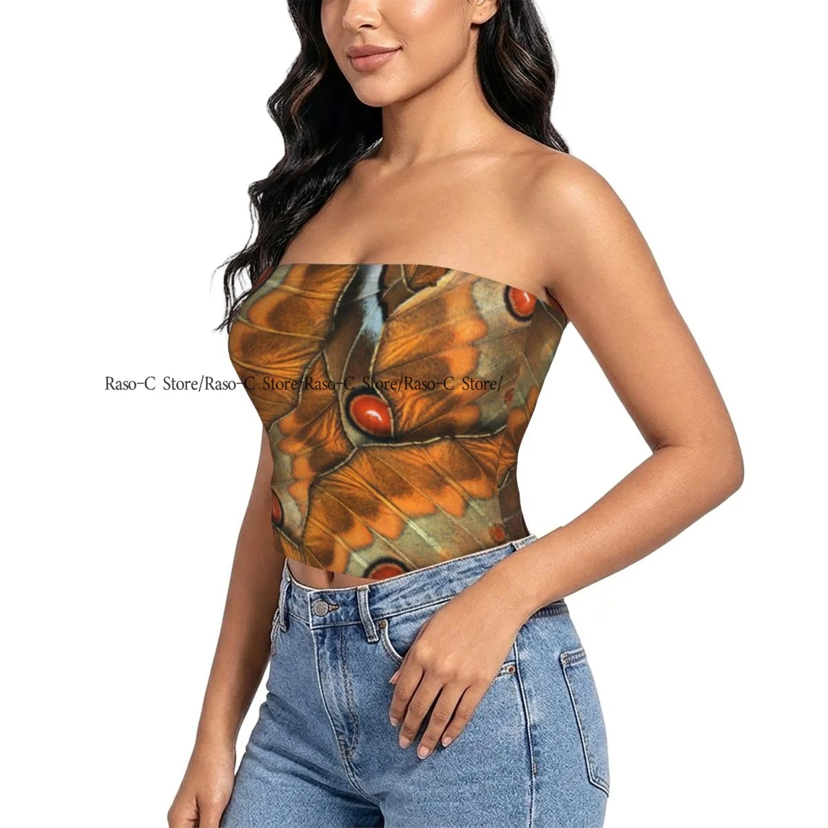 Strapless Sexy Tube Tops Summer Outfits Women Backless Shoulder Wrap Butterfly Wing Texture Female Crop Top
