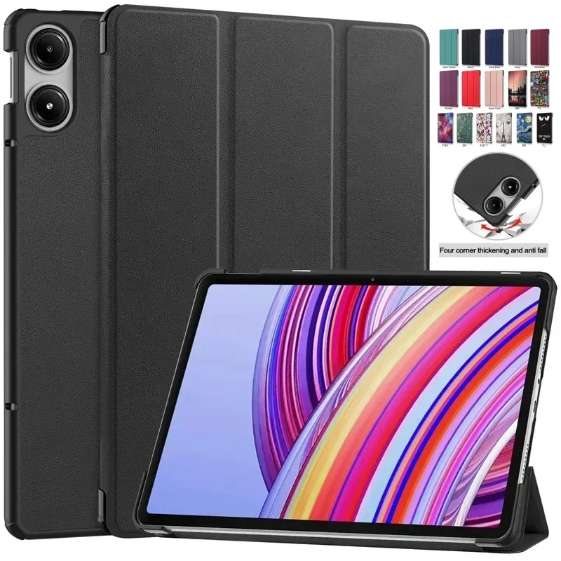 Para Xiaomi Redmi Pad Pro 2024 Funda con soporte abatible triple Funda para tableta roja Mi Pad Pro con cubierta de suspensión automática Poco Pad 12,1