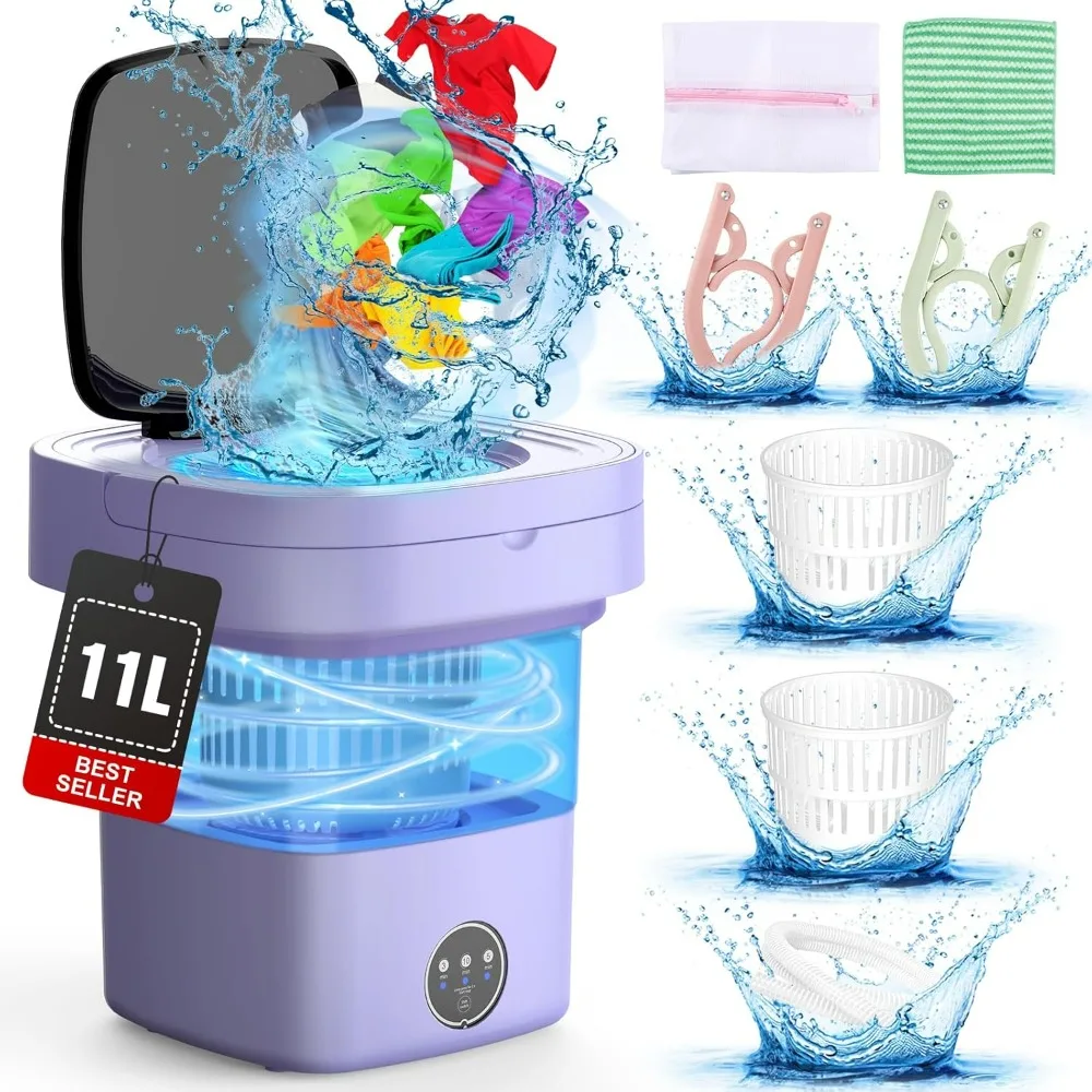 

Portable Washing Machine, 11L Upgraded Capacity and Foldable Washer, Deep Cleaning of Underwear Baby Clothes, Suitable for RV