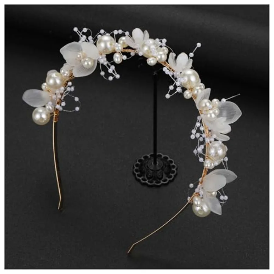 Flower Headband for Women Girls, Wedding Bridal Pearl Headpiece Hairband Hair Accessories for Prom Birthday Party,One Size