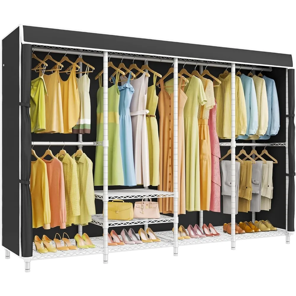 

V40C Plus Large Covered Clothes Rack for Hanging Clothes, Heavy Duty Clothing Rack Portable Wardrobe Closet White Metal Cl
