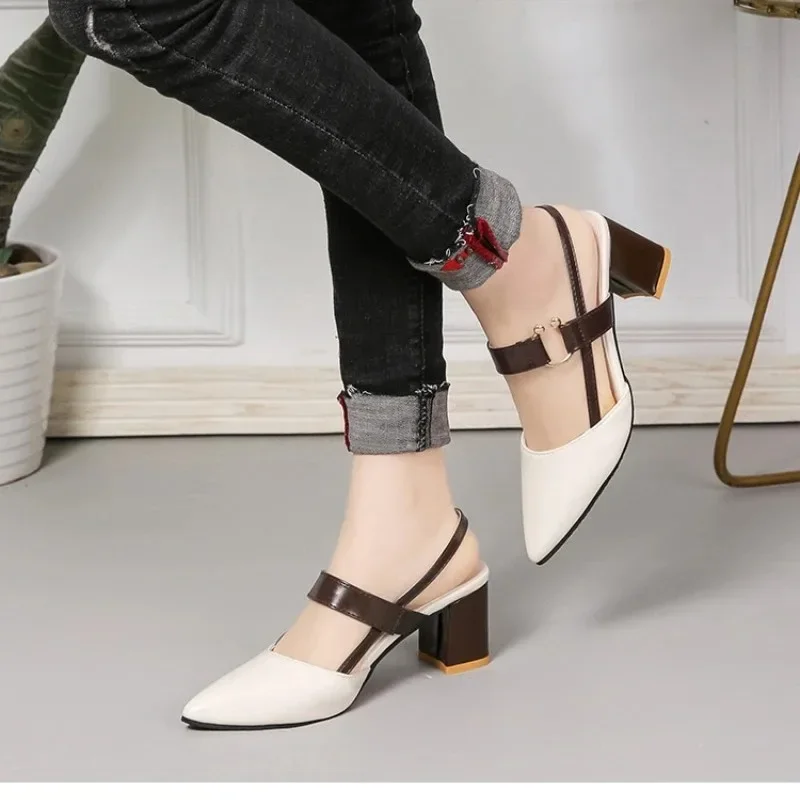 Women Sandals 2024 New Summer Pointy Chunky Sandals Plus Size Women Sandals Fashion High Heels Women Shoes Zapatos De Mujer