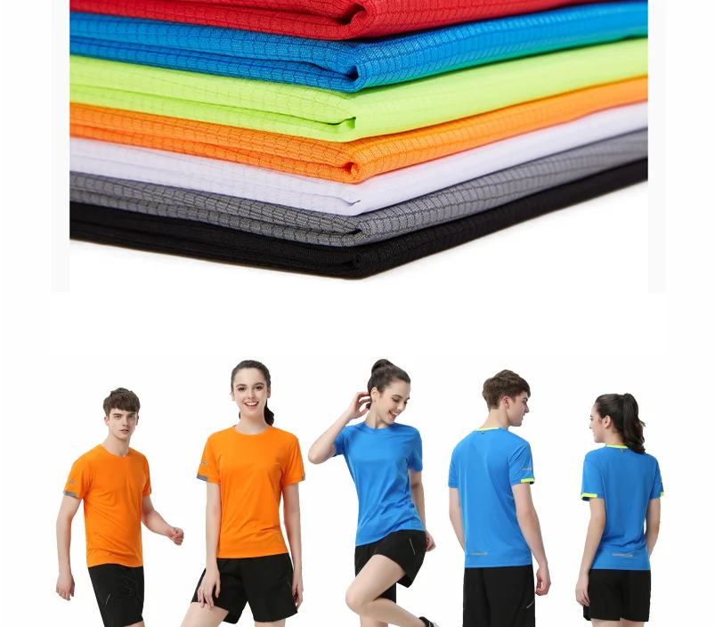 Schnell trocknendes Rundhals-T-Shirt mit kurzen Ärmeln, atmungsaktives Fitness- und Freizeit-Team-Laufshirt für Männer und Frauen – Detail 3