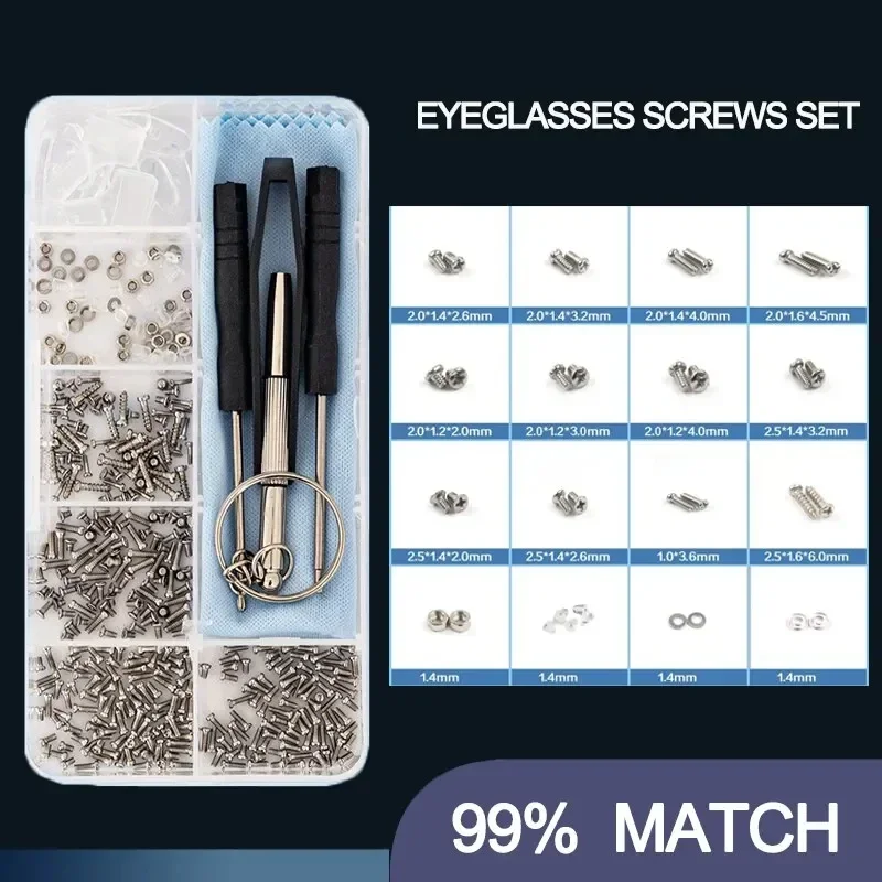 Kit de Reparo para Óculos e Óculos de Sol: Ferramentas, Chave de Fenda, Parafusos, Porcas, Plaquetas de Nariz e Peças Ópticas Sortidas