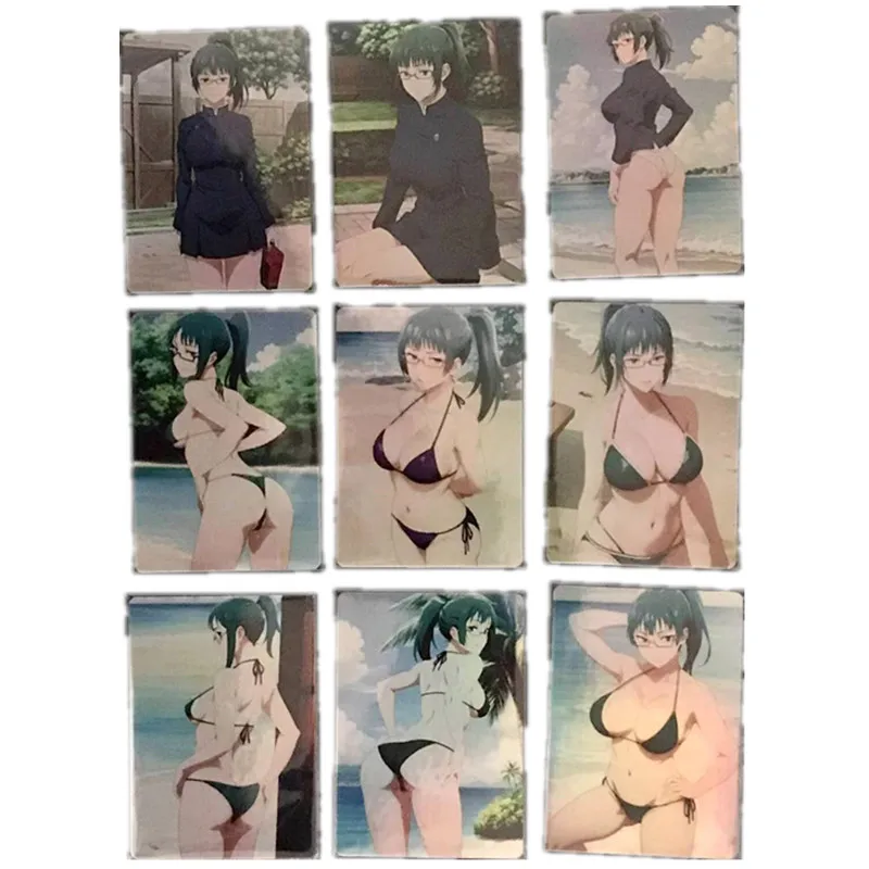 9Pcs/set Anime Spell Return Zenyuan Maki ACG Sexy Nude Card Student Character Homemade Game Toy Gift Collection Card