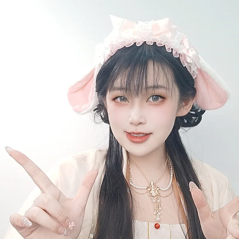 Bandeau oreilles de lapin Lolita pour femmes et filles, accessoires d'auto-photo de rue, Costumes de Cosplay Anime, cerceaux en fausse fourrure pour cheveux, couvre-chef de fête