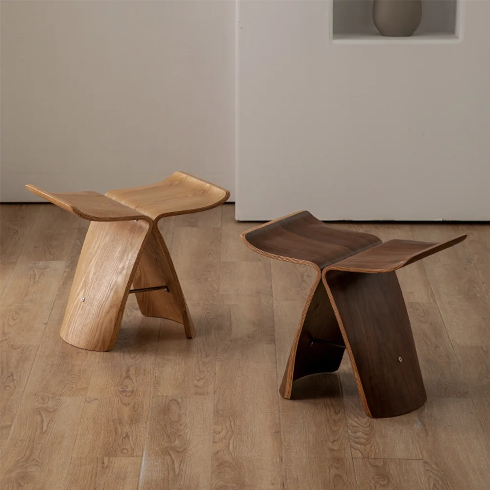 

Butterfly stool creative home simple curved wood low stool walnut log solid wood Nordic log chair shoe changing stool