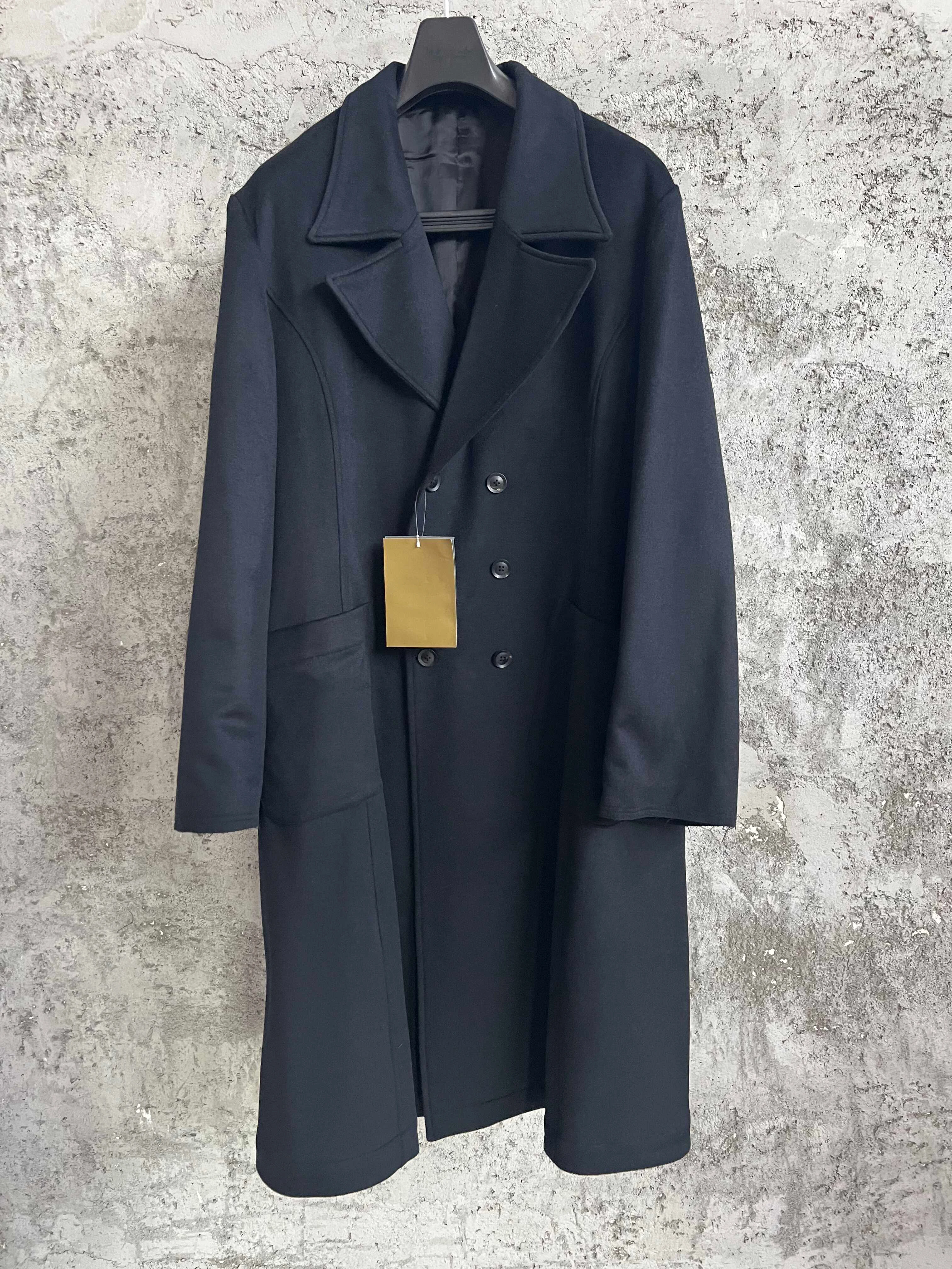 TOP-YAMAMOTO original design flannel long coat for men, double-breasted stand-up collar loose and elegant jacket